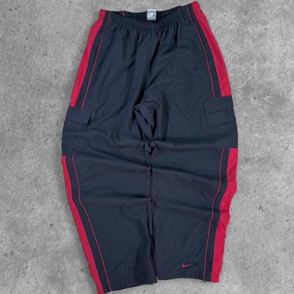 VTG Nike Track Pants XL Black Red Baggy Nylon Y2K Silver tag wide leg cyber tech